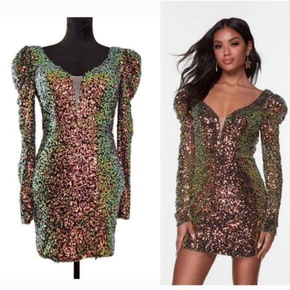 Alyce Paris Dresses & Skirts - ALYCE PARIS NWT V-Back Long Sleeve Dress in Dragon Scale, Size 6